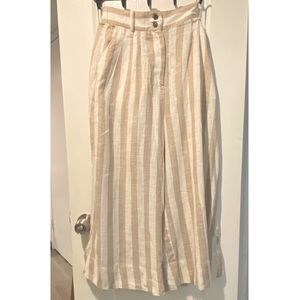 H&M Striped White and Beige Linen Pants Size 2